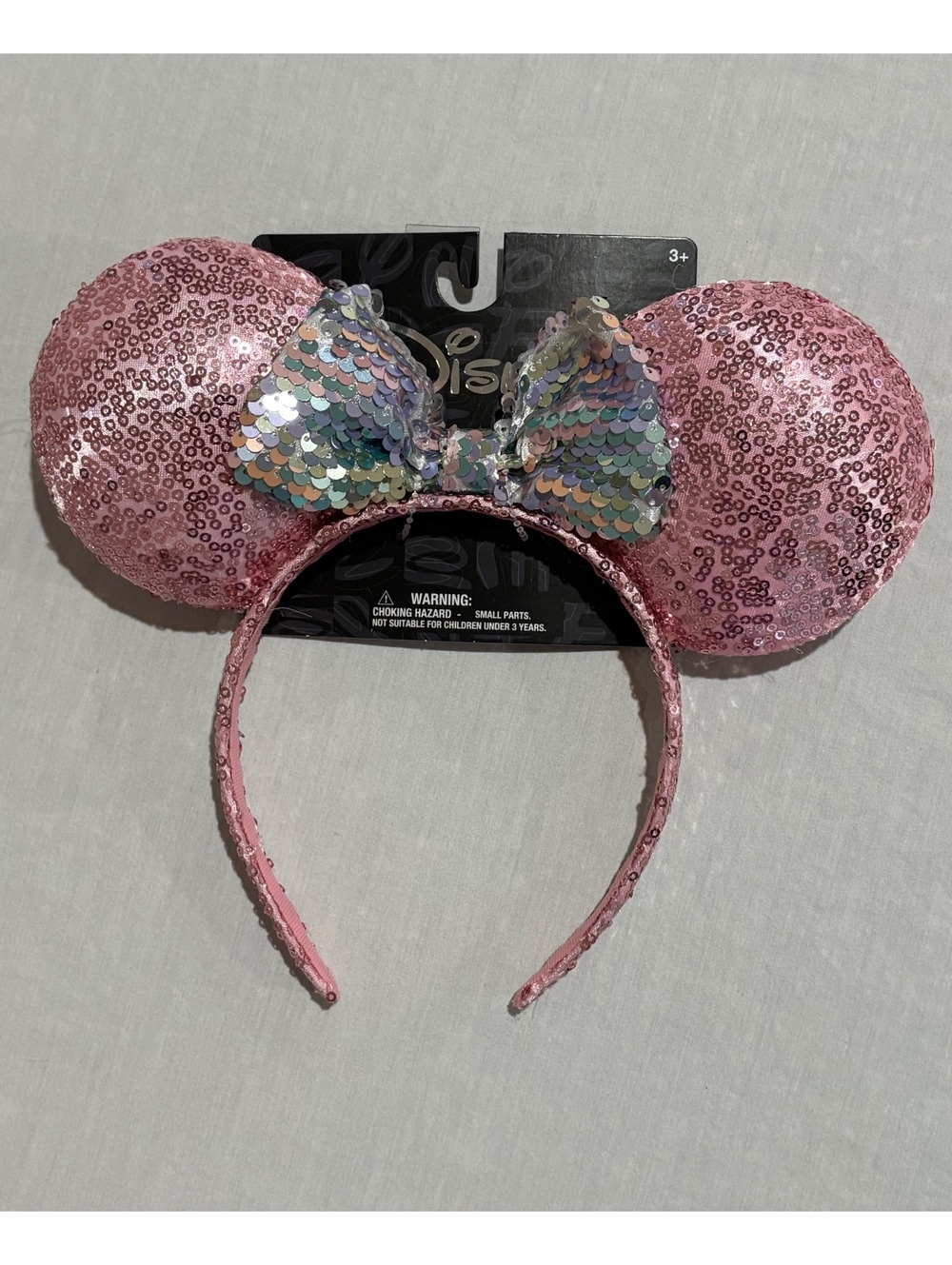 Disney Pink Sequin Minnie Mouse Ears Headband with Iridescent Bow